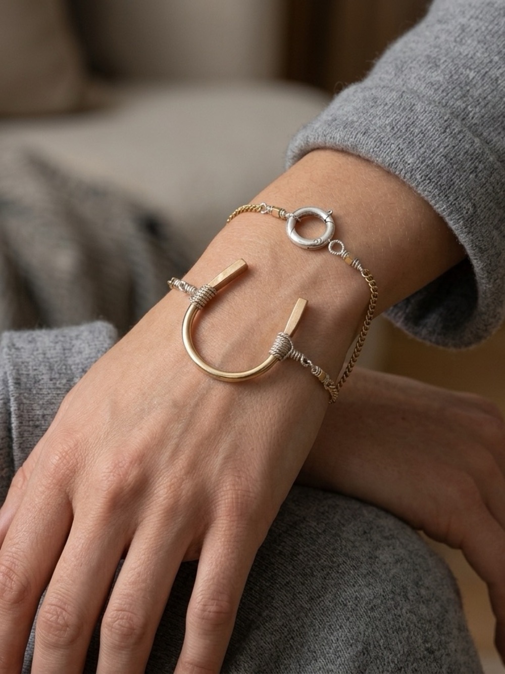 Bare and Me Handcrafted 14K Gold Fill/Sterling Silver Horseshoe Bracelet